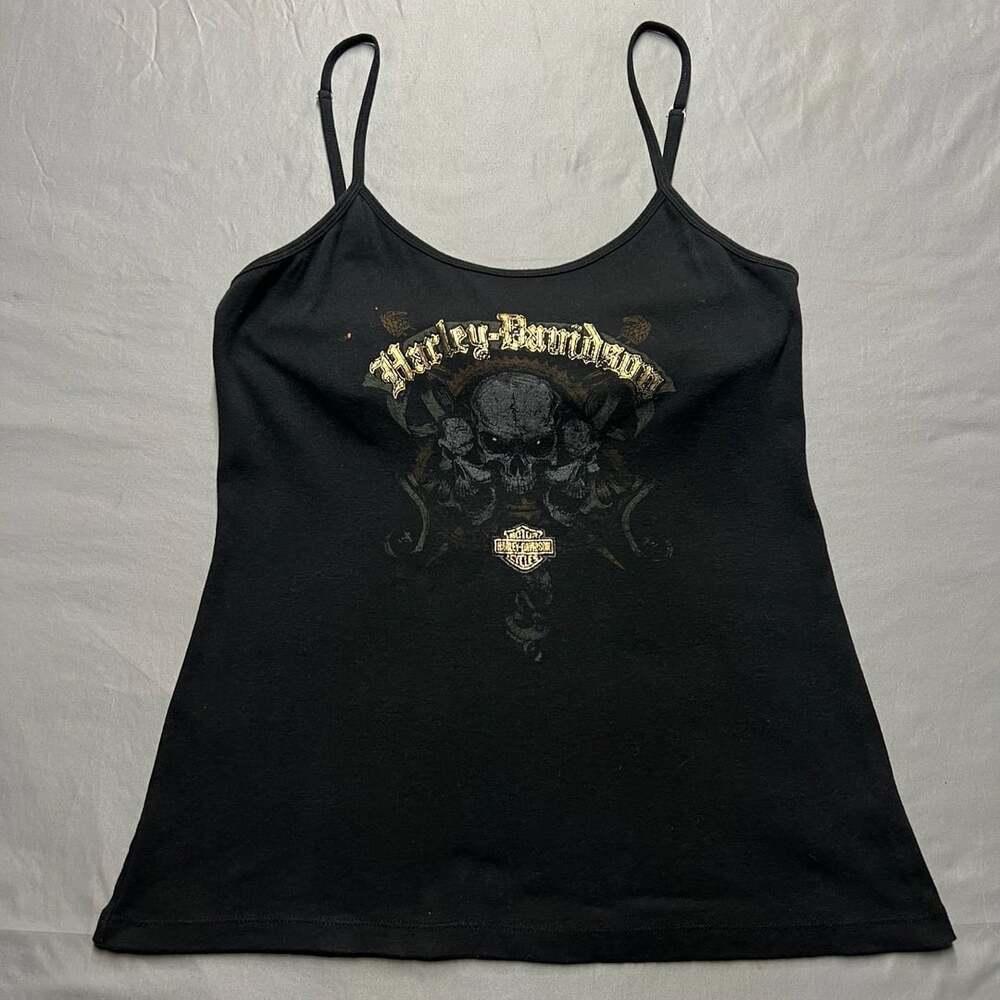 Harley-Davidson Tank Top Black Skull Graphic Camisole Y2K style women’s grunge